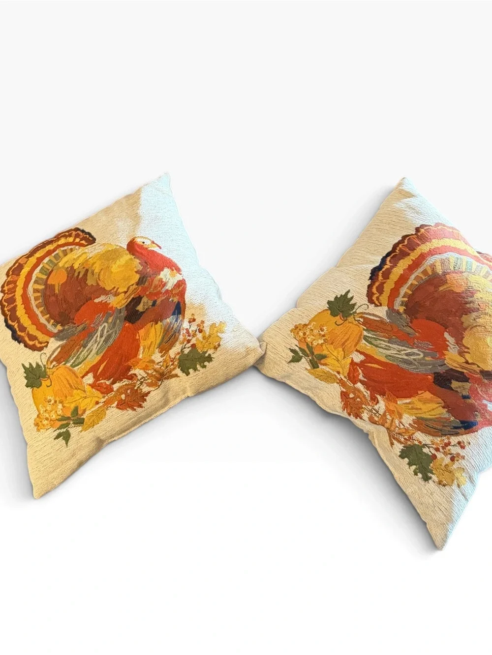 Festive Turkey Decorative Pillow Cover - Cream & Orange